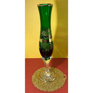 Venetian Style Murano Hand Blown Glass Vase Skinny Gold & Green